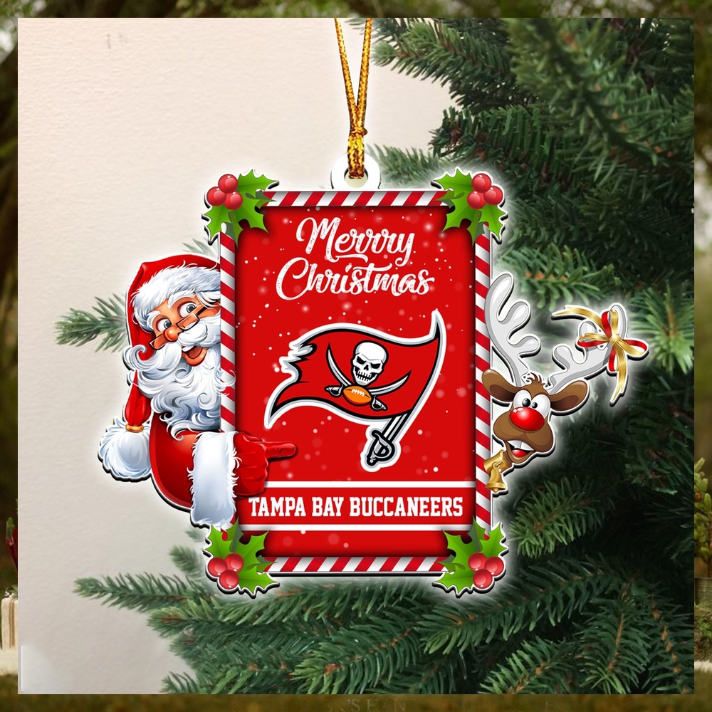 NFL Tampa Bay Buccaneers Santa And Reindeer Custom Shaped Ornament NFL Tampa Bay Buccaneers Santa And Reindeer Custom Shaped Ornament