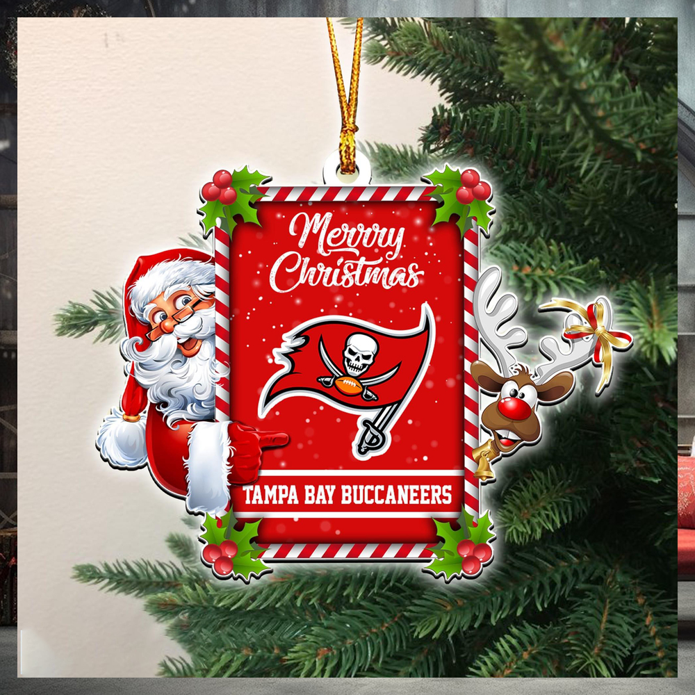 NFL Tampa Bay Buccaneers Santa And Reindeer Custom Shaped Ornament NFL Tampa Bay Buccaneers Santa And Reindeer Custom Shaped Ornament