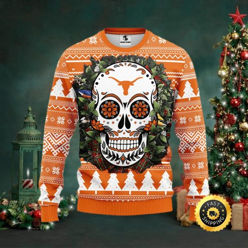 NFL Texas Longhorns Skull Flower Ugly Christmas Ugly Sweater