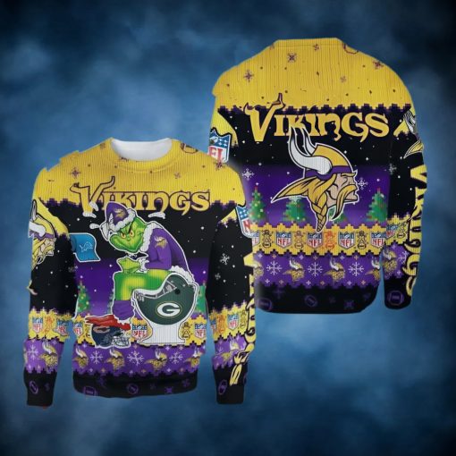 NFL Vikings Minnesota Funny Grrinch Knitting Pattern Christmas Ugly Sweater