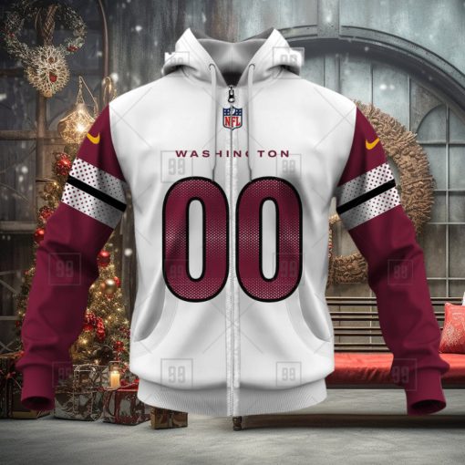 NFL Washington Commanders Custom Name Number White Road Jersey Zip Up Hoodie