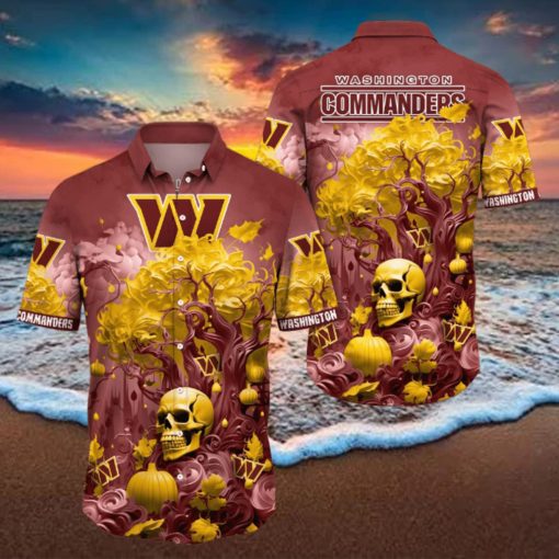 NFL Washington Commanders Halloween Skull Pumpkin Hawaiian Shirt