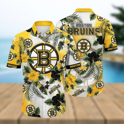 NHL Boston Bruins Hawaiian Shirt Hibiscus Flowers Pattern Beach Gift For Friend