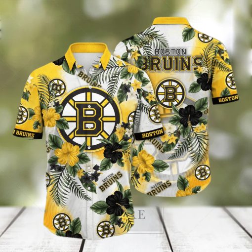 NHL Boston Bruins Hawaiian Shirt Hibiscus Flowers Pattern Beach Gift For Friend