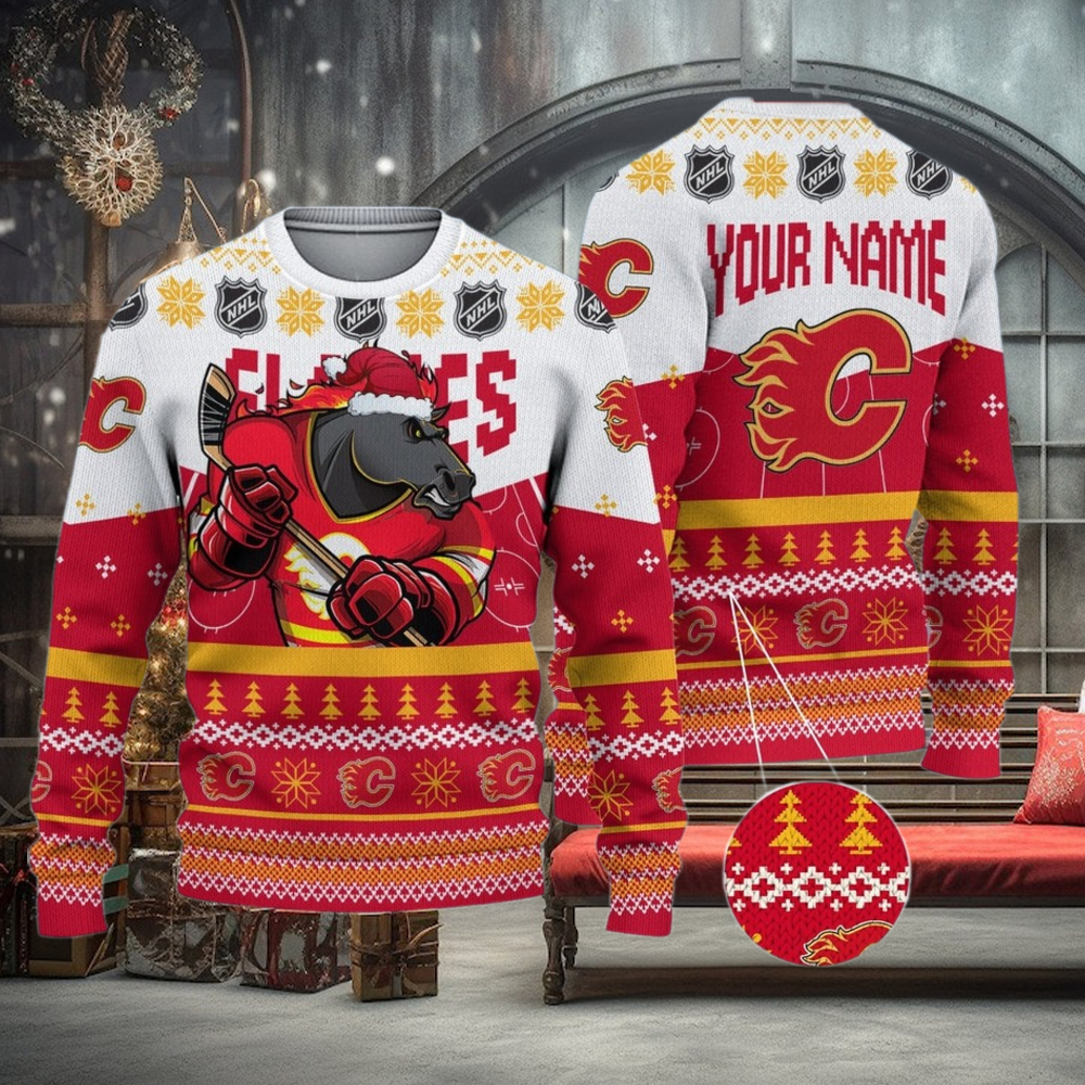 NHL Calgary Flames Mascot Ugly Sweater For Christmas NHL Calgary Flames Mascot Ugly Sweater For Christmas