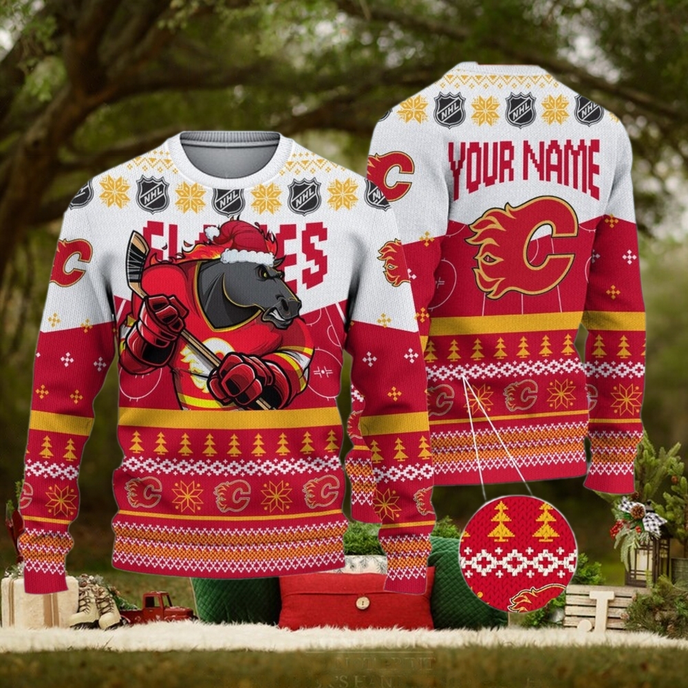 NHL Calgary Flames Mascot Ugly Sweater For Christmas NHL Calgary Flames Mascot Ugly Sweater For Christmas