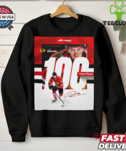 NHL Chicago Blackhawks Lukas Reichel 100 Games Played Signature Poster t hoodie, sweater, longsleeve, shirt v-neck, t-shirt