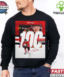 NHL Chicago Blackhawks Lukas Reichel 100 Games Played Signature Poster t hoodie, sweater, longsleeve, shirt v-neck, t-shirt