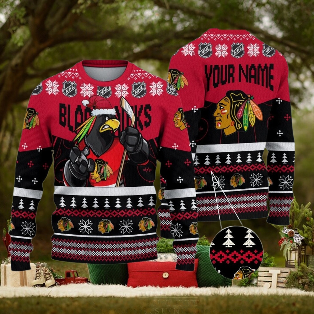 NHL Chicago Blackhawks Mascot Ugly Sweater For Christmas NHL Chicago Blackhawks Mascot Ugly Sweater For Christmas
