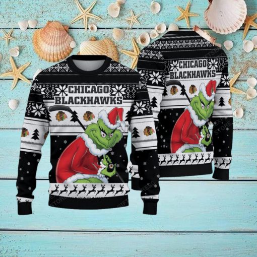 NHL Chicago Blackhawks Ugly Sweater Grinch Christmas Sweater