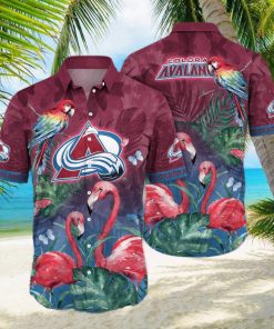 NHL Colorado Avalanche Hawaiian Shirt Flamingo And Palm Leaves Gift For Beach Vacation hawaiian shirt