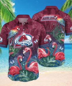 NHL Colorado Avalanche Hawaiian Shirt Flamingo And Palm Leaves Gift For Beach Vacation hawaiian shirt