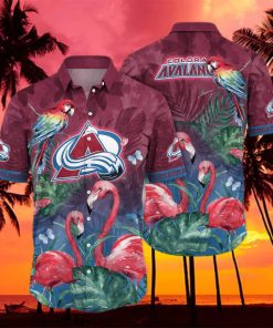 NHL Colorado Avalanche Hawaiian Shirt Flamingo And Palm Leaves Gift For Beach Vacation hawaiian shirt
