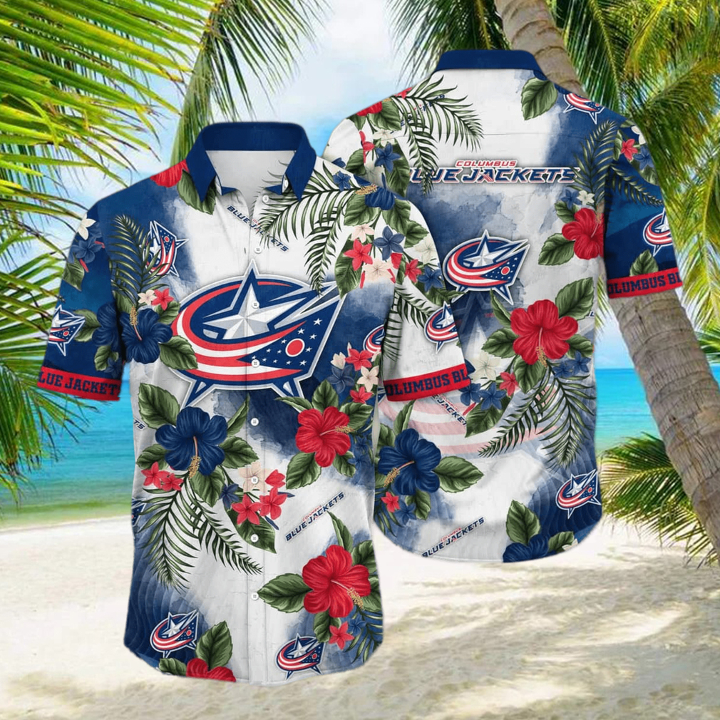 NHL Columbus Blue Jackets Hawaiian Shirt Hibiscus Flowers Pattern hawaiian shirt NHL Columbus Blue Jackets Hawaiian Shirt Hibiscus Flowers Pattern hawaiian shirt