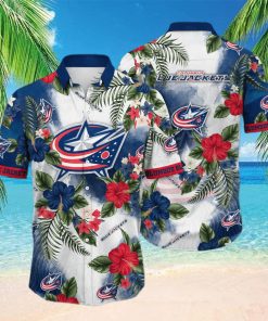 NHL Columbus Blue Jackets Hawaiian Shirt Hibiscus Flowers Pattern hawaiian shirt