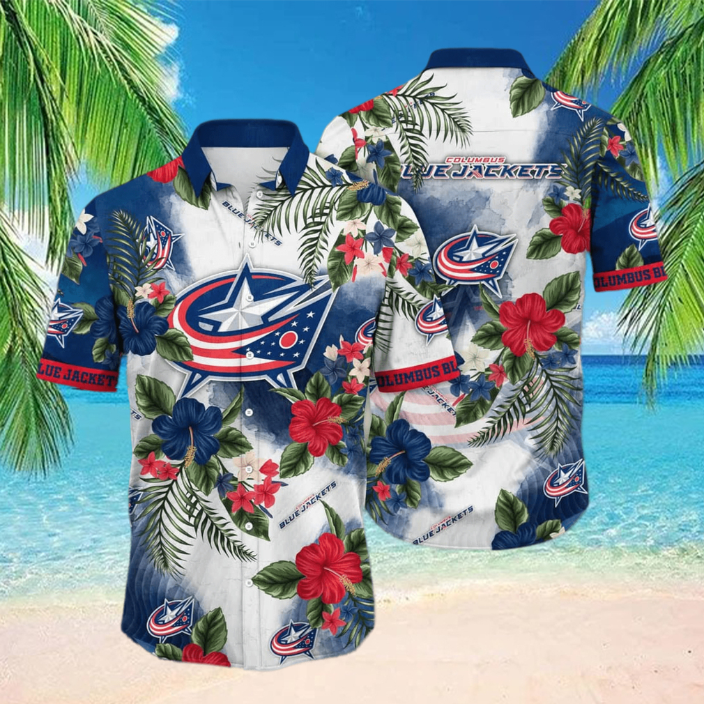 NHL Columbus Blue Jackets Hawaiian Shirt Hibiscus Flowers Pattern hawaiian shirt NHL Columbus Blue Jackets Hawaiian Shirt Hibiscus Flowers Pattern hawaiian shirt