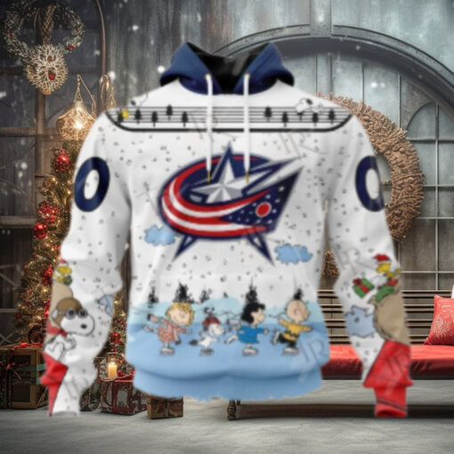 NHL Columbus Blue Jackets Special Peanuts Ice Skating Design Hoodie