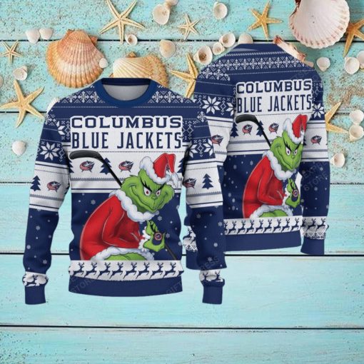 NHL Columbus Blue Jackets Ugly Sweater Grinch Christmas Sweater