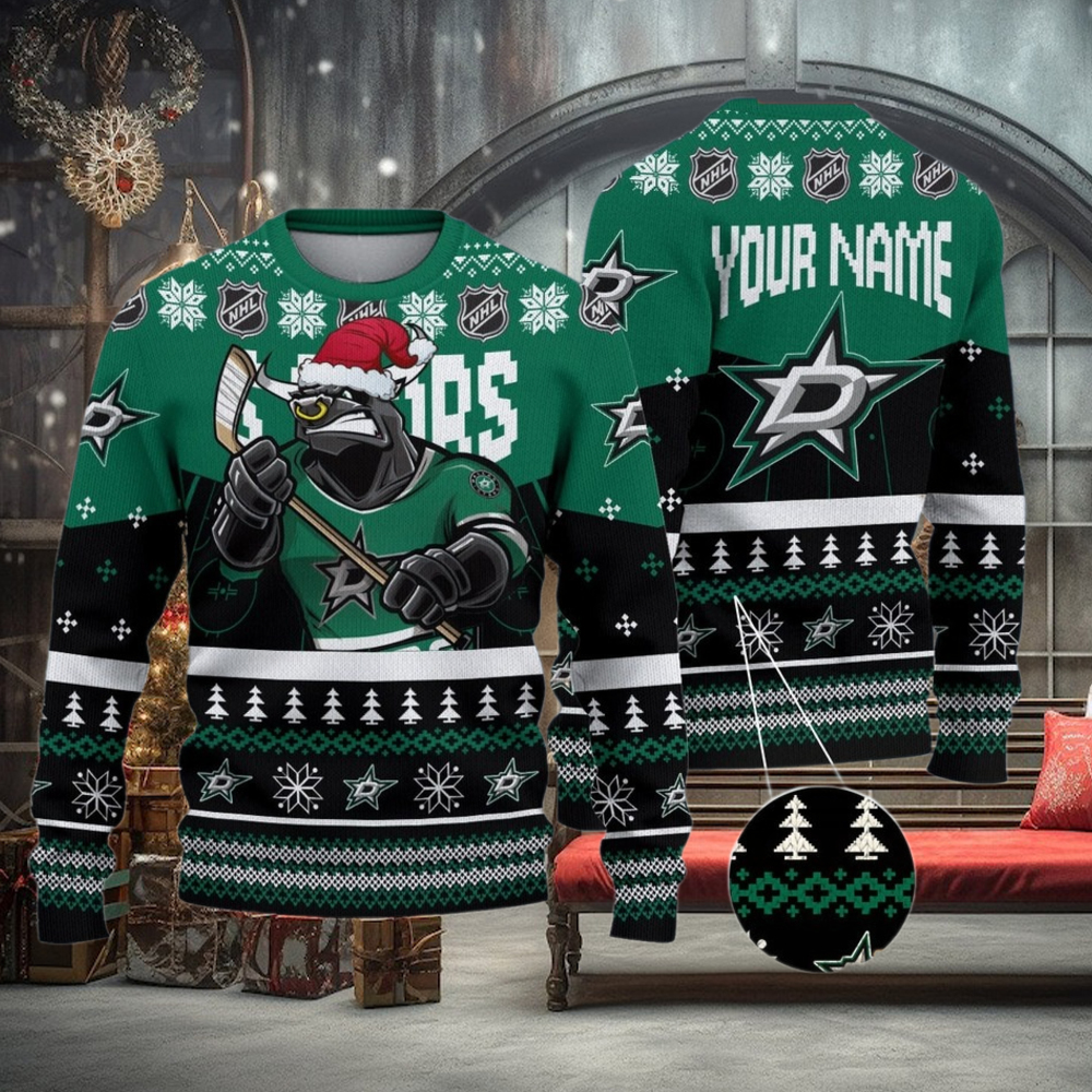 NHL Dallas Stars Mascot Ugly Sweater For Christmas NHL Dallas Stars Mascot Ugly Sweater For Christmas