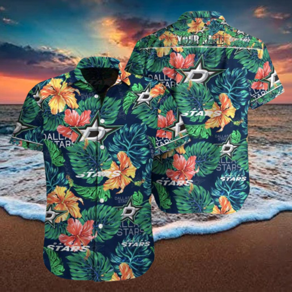 NHL Dallas Stars Tropical Floral Custom Name Hawaiian Shirt