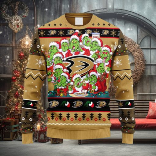 NHL Logo Anaheim Ducks 12 Grinch Xmas Day Christmas Ugly Sweater For Men Women