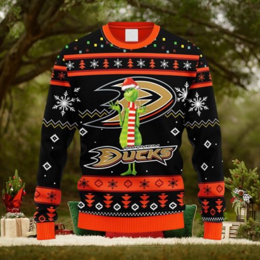 NHL Logo Anaheim Ducks Funny Grinch Christmas Ugly Sweater For Men Women