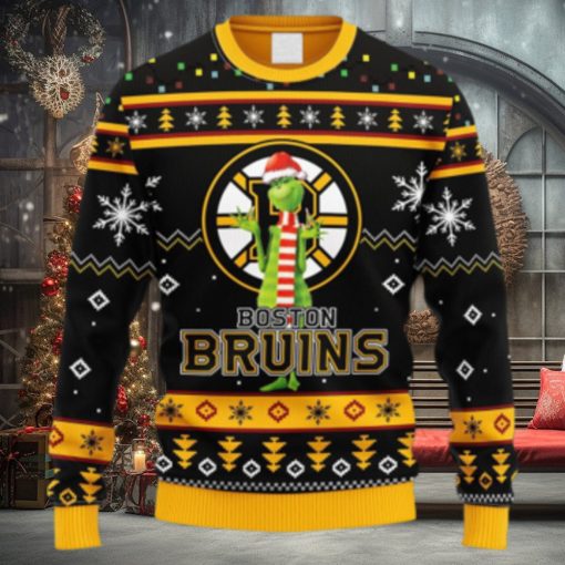 NHL Logo Boston Bruins Funny Grinch Christmas Ugly Sweater For Men Women