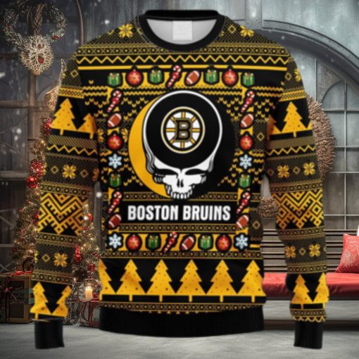 NHL Logo Boston Bruins Grateful Dead Ugly Christmas Fleece Sweater For Men Women