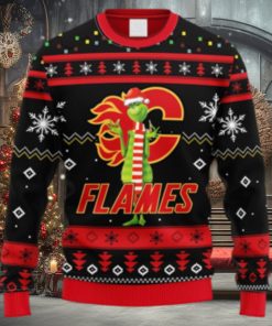 NHL Logo Calgary Flames Funny Grinch Christmas Ugly Sweater For Men Women
