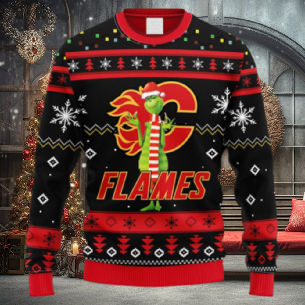 NHL Logo Calgary Flames Funny Grinch Christmas Ugly Sweater For Men Women NHL Logo Calgary Flames Funny Grinch Christmas Ugly Sweater For Men Women