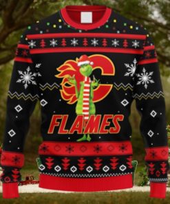 NHL Logo Calgary Flames Funny Grinch Christmas Ugly Sweater For Men Women