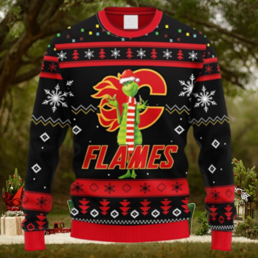 NHL Logo Calgary Flames Funny Grinch Christmas Ugly Sweater For Men Women NHL Logo Calgary Flames Funny Grinch Christmas Ugly Sweater For Men Women