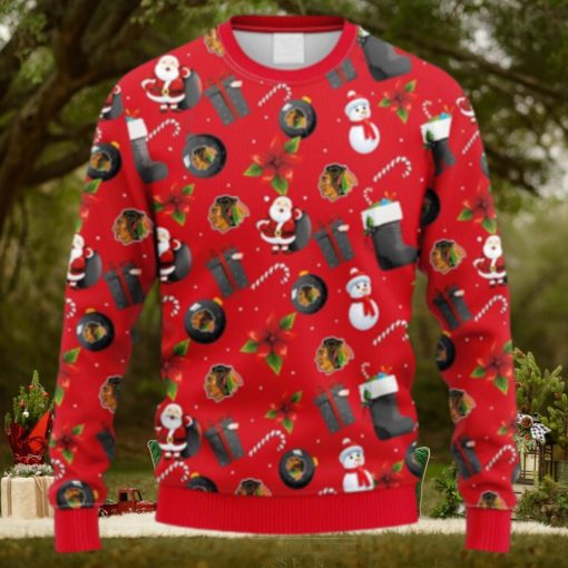 NHL Logo Chicago Blackhawks Santa Claus Snowman Christmas Ugly Sweater For Men Women