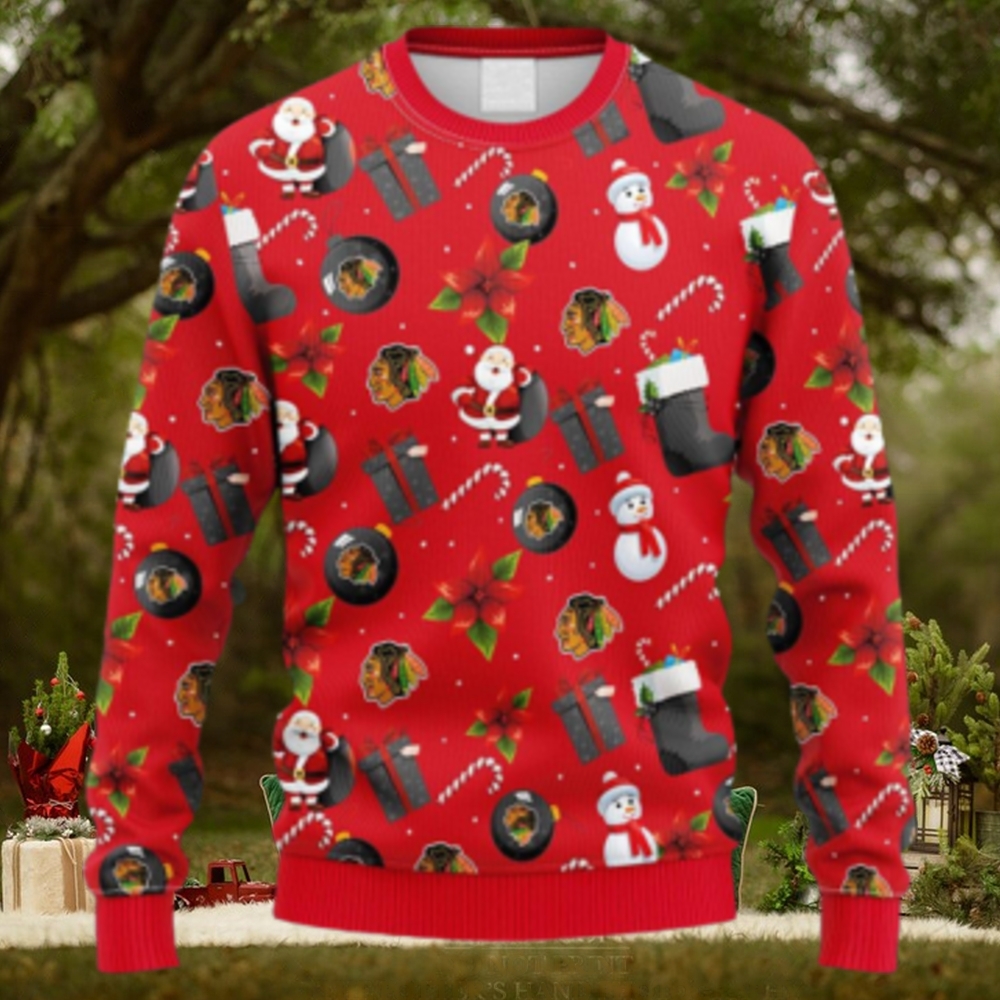 NHL Logo Chicago Blackhawks Santa Claus Snowman Christmas Ugly Sweater For Men Women NHL Logo Chicago Blackhawks Santa Claus Snowman Christmas Ugly Sweater For Men Women
