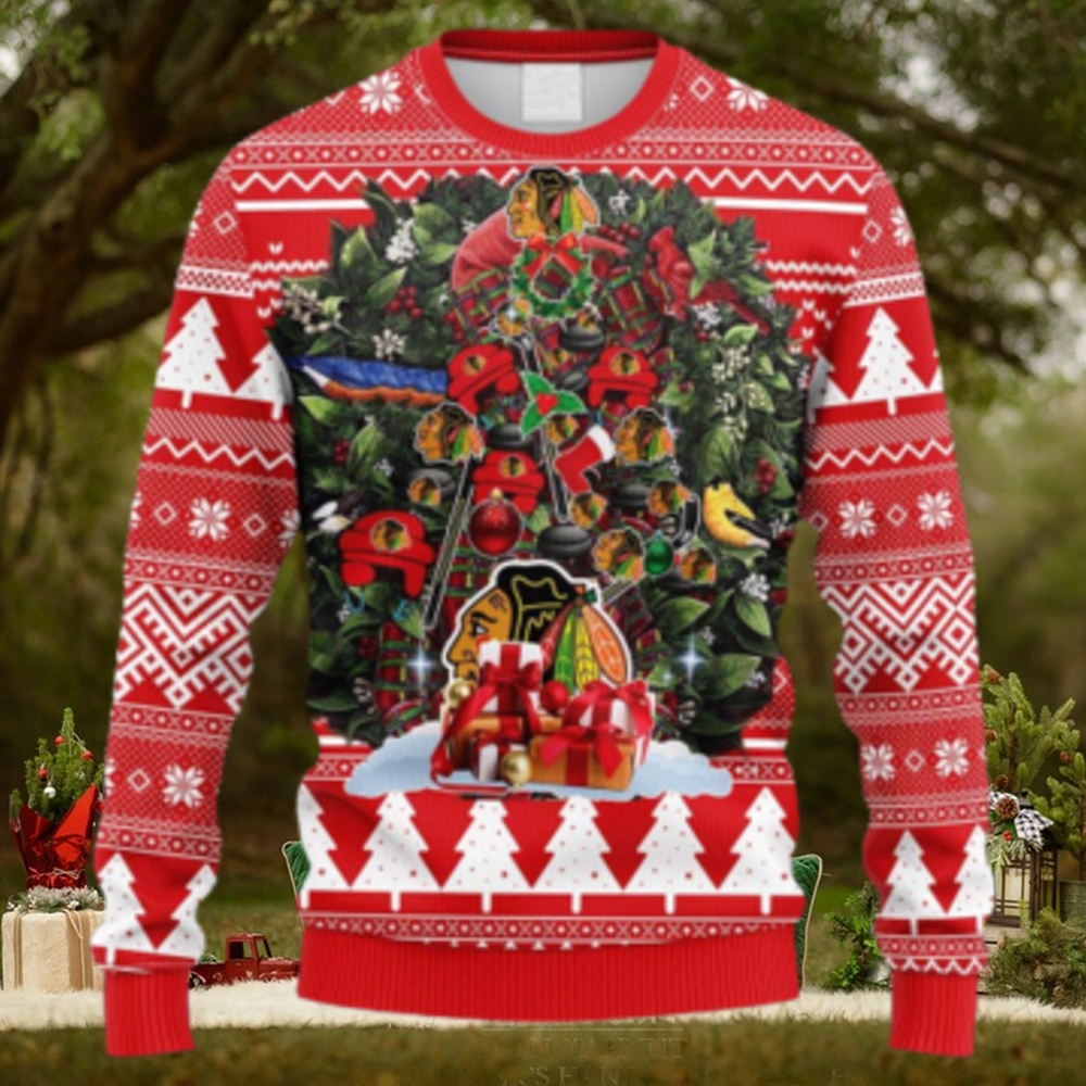 NHL Logo Chicago Blackhawks Tree Ball Christmas Red Ugly Sweater For Men Women NHL Logo Chicago Blackhawks Tree Ball Christmas Red Ugly Sweater For Men Women