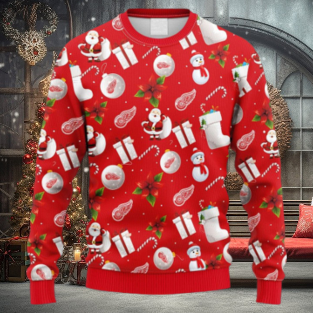 NHL Logo Detroit Red Wings Santa Claus Snowman Christmas Ugly Sweater For Men Women NHL Logo Detroit Red Wings Santa Claus Snowman Christmas Ugly Sweater For Men Women