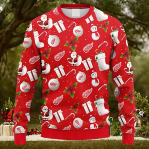NHL Logo Detroit Red Wings Santa Claus Snowman Christmas Ugly Sweater For Men Women