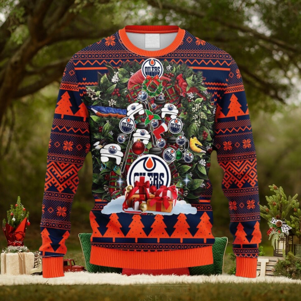 NHL Logo Edmonton Oilers Tree Ugly Christmas Fleece Sweater For Men Women NHL Logo Edmonton Oilers Tree Ugly Christmas Fleece Sweater For Men Women