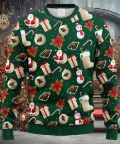 NHL Logo Minnesota Wild Santa Claus Snowman Christmas Ugly Sweater For Men Women