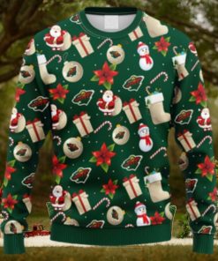 NHL Logo Minnesota Wild Santa Claus Snowman Christmas Ugly Sweater For Men Women