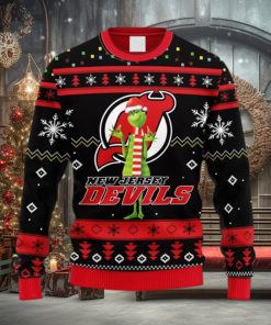 NHL Logo New Jersey Devils Funny Grinch Christmas Ugly Sweater For Men Women