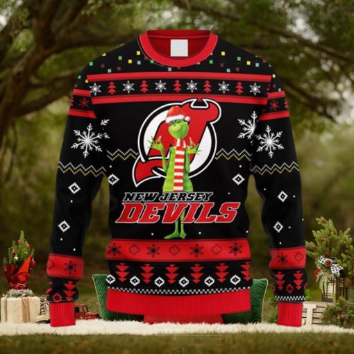 NHL Logo New Jersey Devils Funny Grinch Christmas Ugly Sweater For Men Women