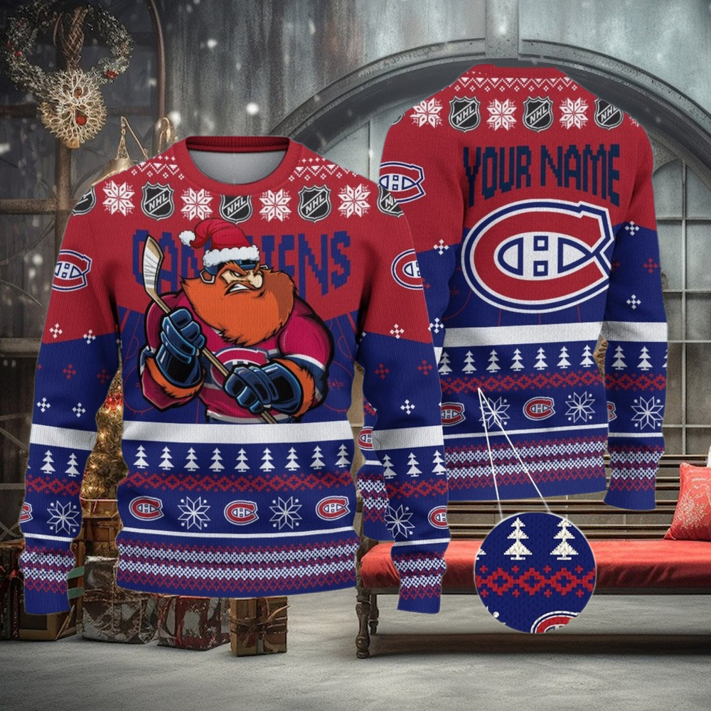 NHL Montreal Canadiens Mascot Ugly Sweater For Christmas NHL Montreal Canadiens Mascot Ugly Sweater For Christmas