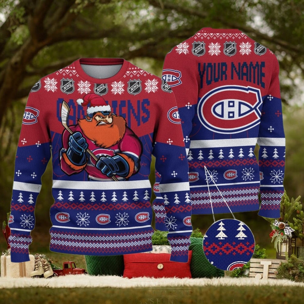 NHL Montreal Canadiens Mascot Ugly Sweater For Christmas NHL Montreal Canadiens Mascot Ugly Sweater For Christmas