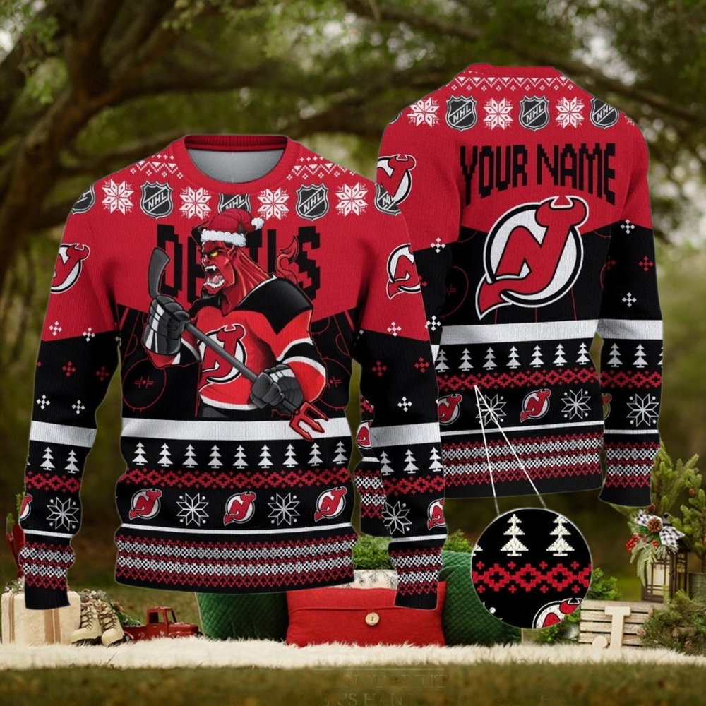 NHL New Jersey Devils Mascot Ugly Sweater For Christmas NHL New Jersey Devils Mascot Ugly Sweater For Christmas