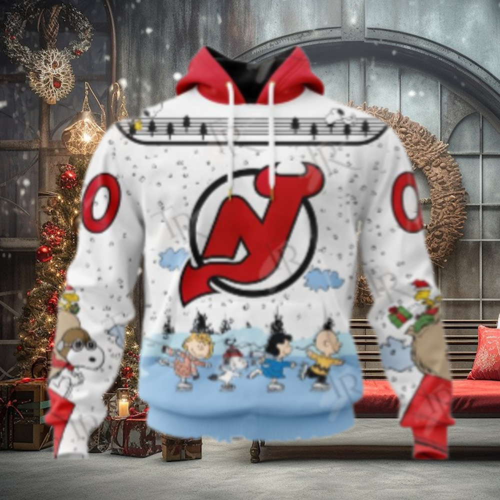NHL New Jersey Devils Special Peanuts Ice Skating Design Hoodie NHL New Jersey Devils Special Peanuts Ice Skating Design Hoodie