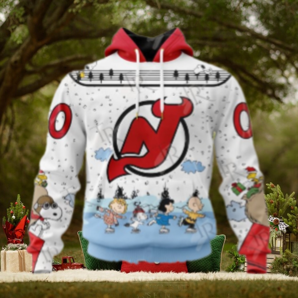 NHL New Jersey Devils Special Peanuts Ice Skating Design Hoodie NHL New Jersey Devils Special Peanuts Ice Skating Design Hoodie
