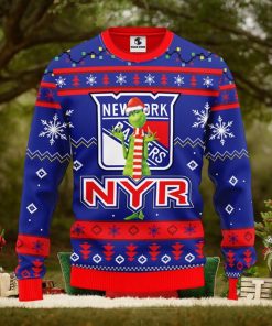 NHL New York Rangers Christmas Ugly Sweater Print Funny Grinch Gift For Hockey Fans