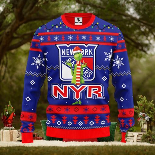 NHL New York Rangers Christmas Ugly Sweater Print Funny Grinch Gift For Hockey Fans