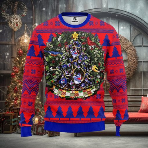 NHL New York Rangers Ugly Christmas Sweater Ball Pine Tree Christmas Unisex Sweater